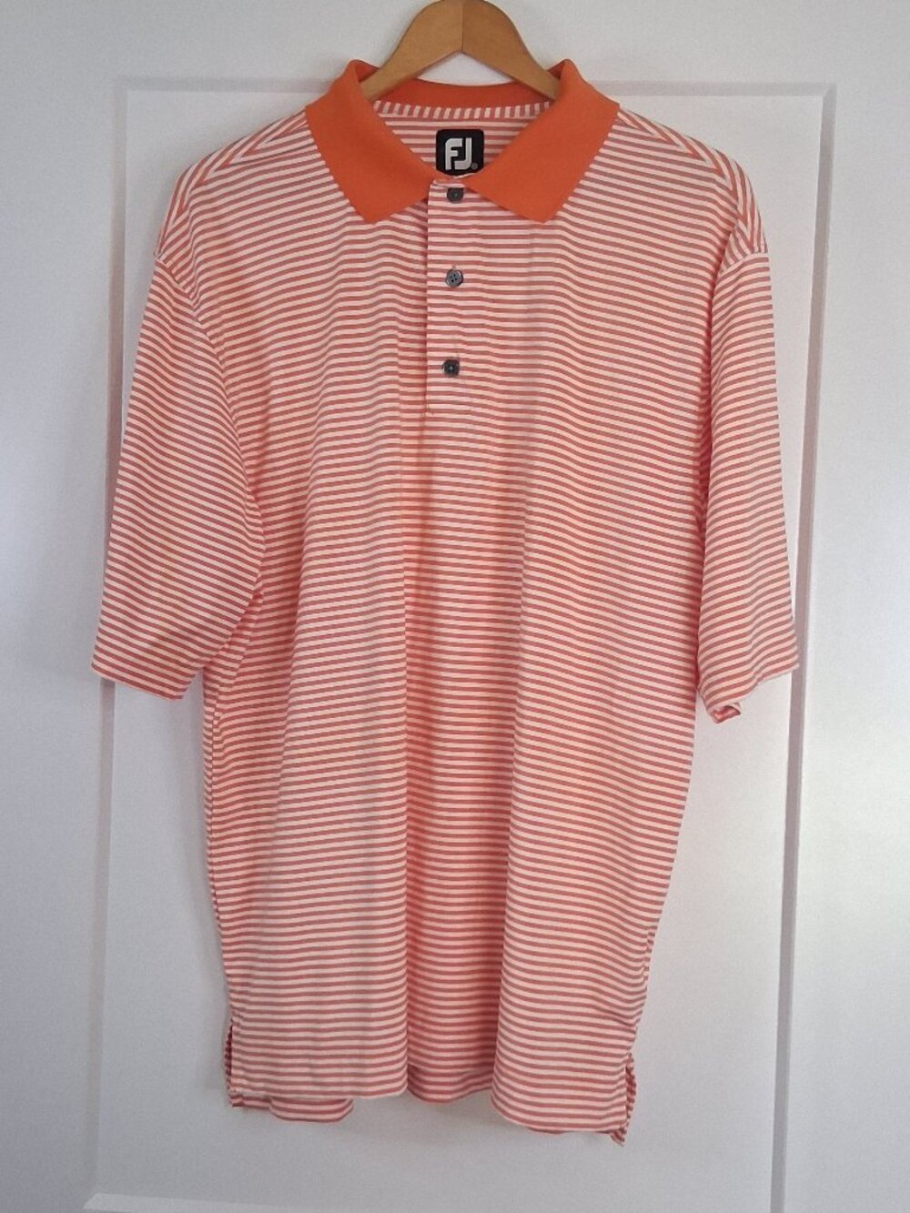 FootJoy Golf Polo Shirt Men's XL Orange White Striped Performance Stretch